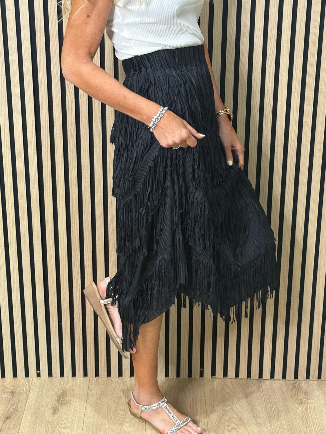 Boho Fringe Maxi Skirt - Black