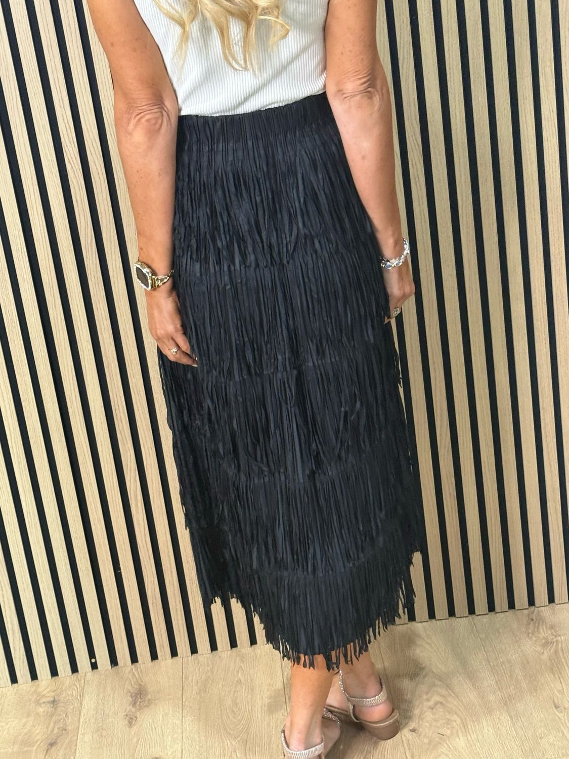 Boho Fringe Maxi Skirt - Black