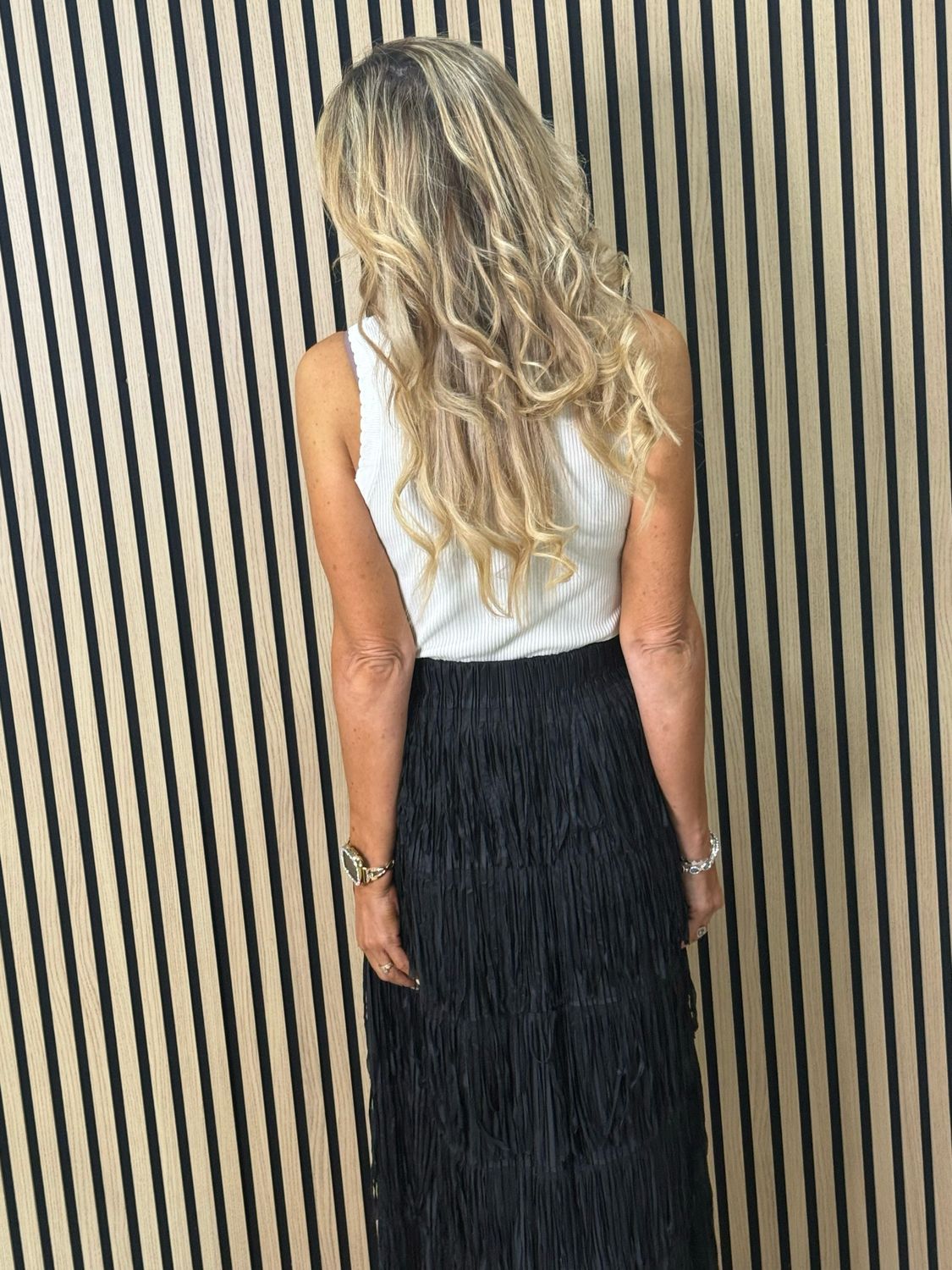 Boho Fringe Maxi Skirt - Black