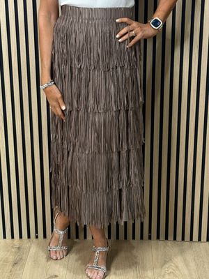 Boho Fringe Maxi Skirt - Brown