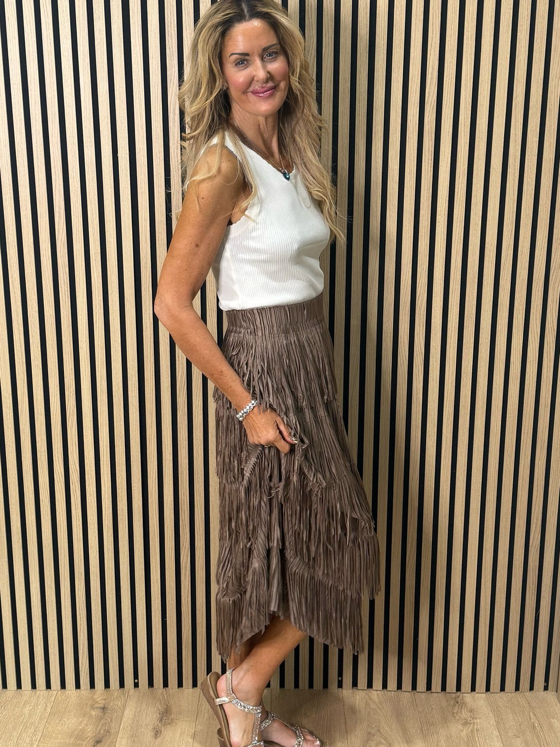 Boho Fringe Maxi Skirt - Brown