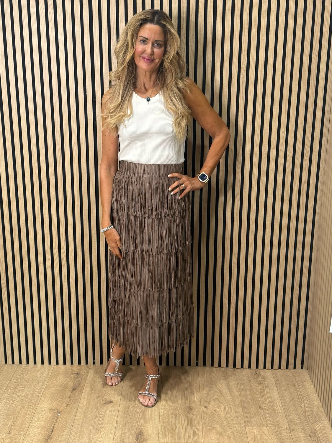 Boho Fringe Maxi Skirt - Brown