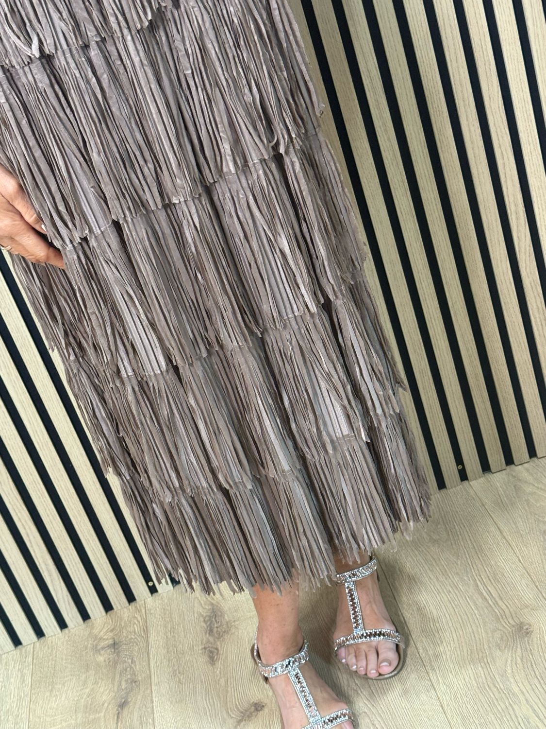 Boho Fringe Maxi Skirt - Brown