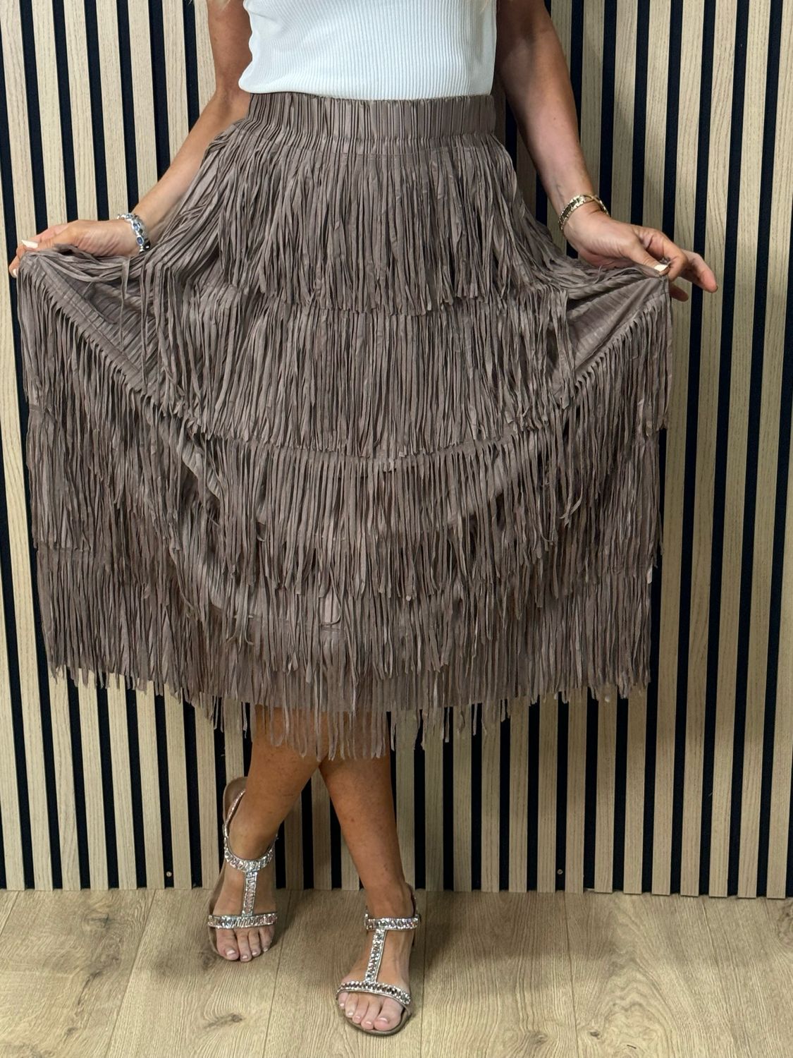 Boho Fringe Maxi Skirt - Brown