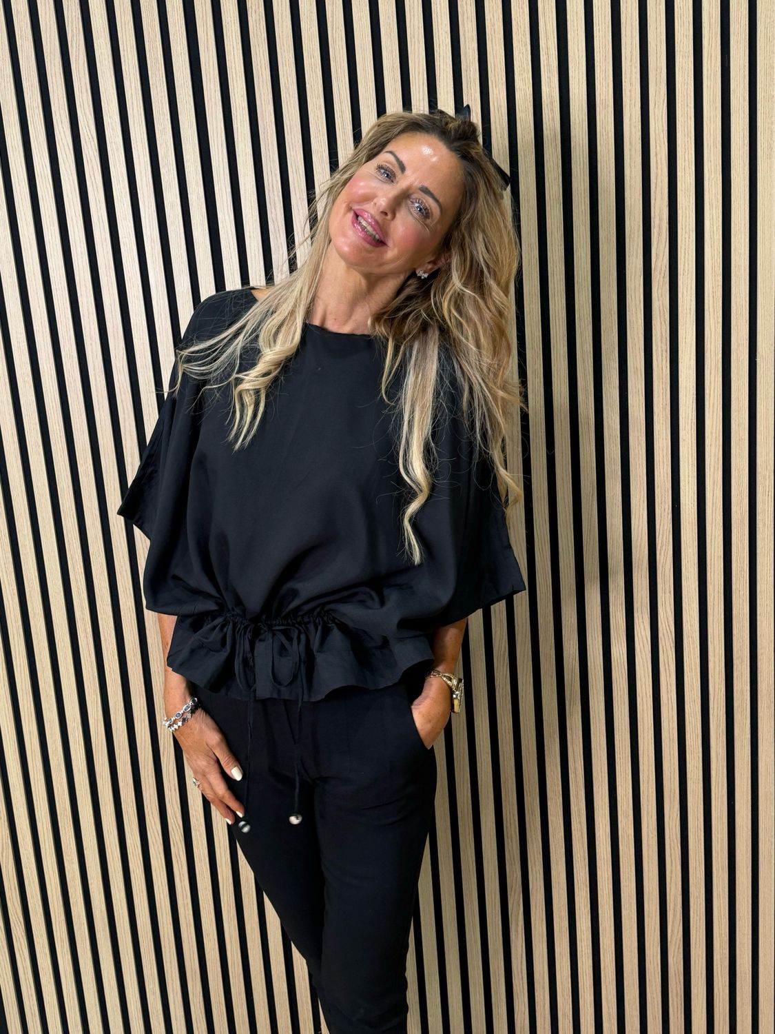 Dip Hem Oversized Top - Black