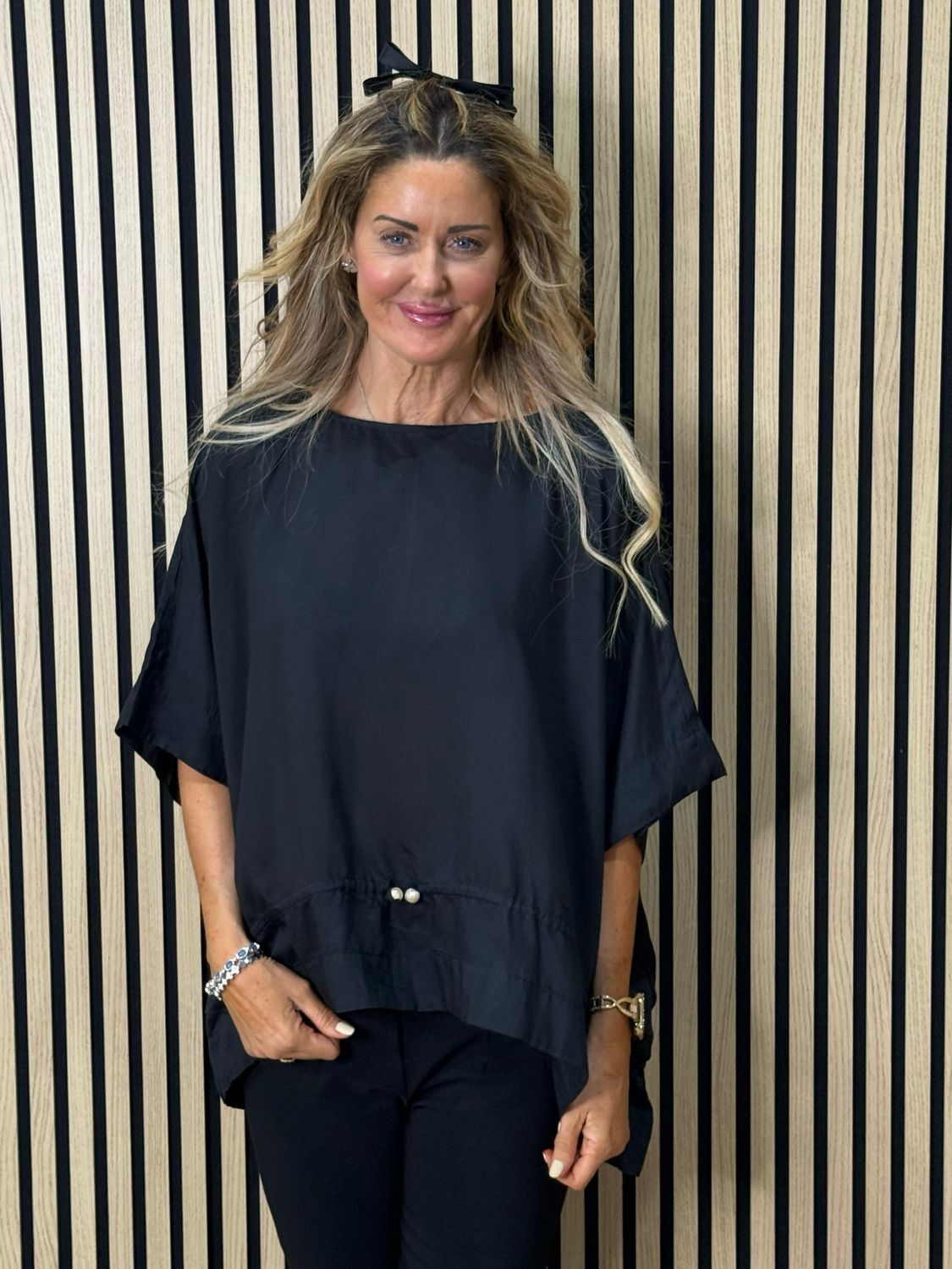 Dip Hem Oversized Top - Black