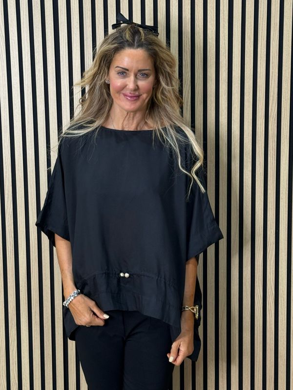 Dip Hem Oversized Top - Black