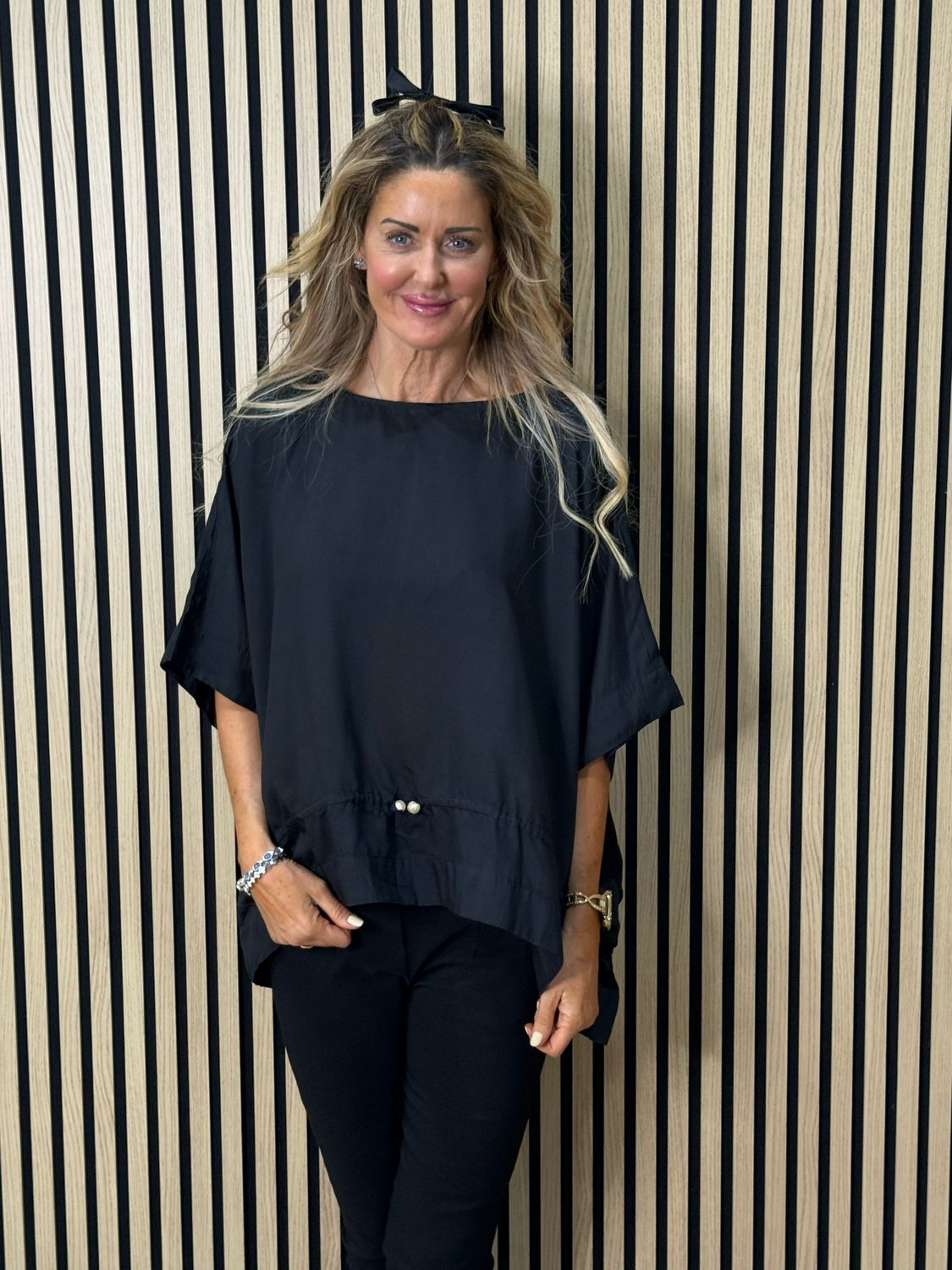 Dip Hem Oversized Top - Black