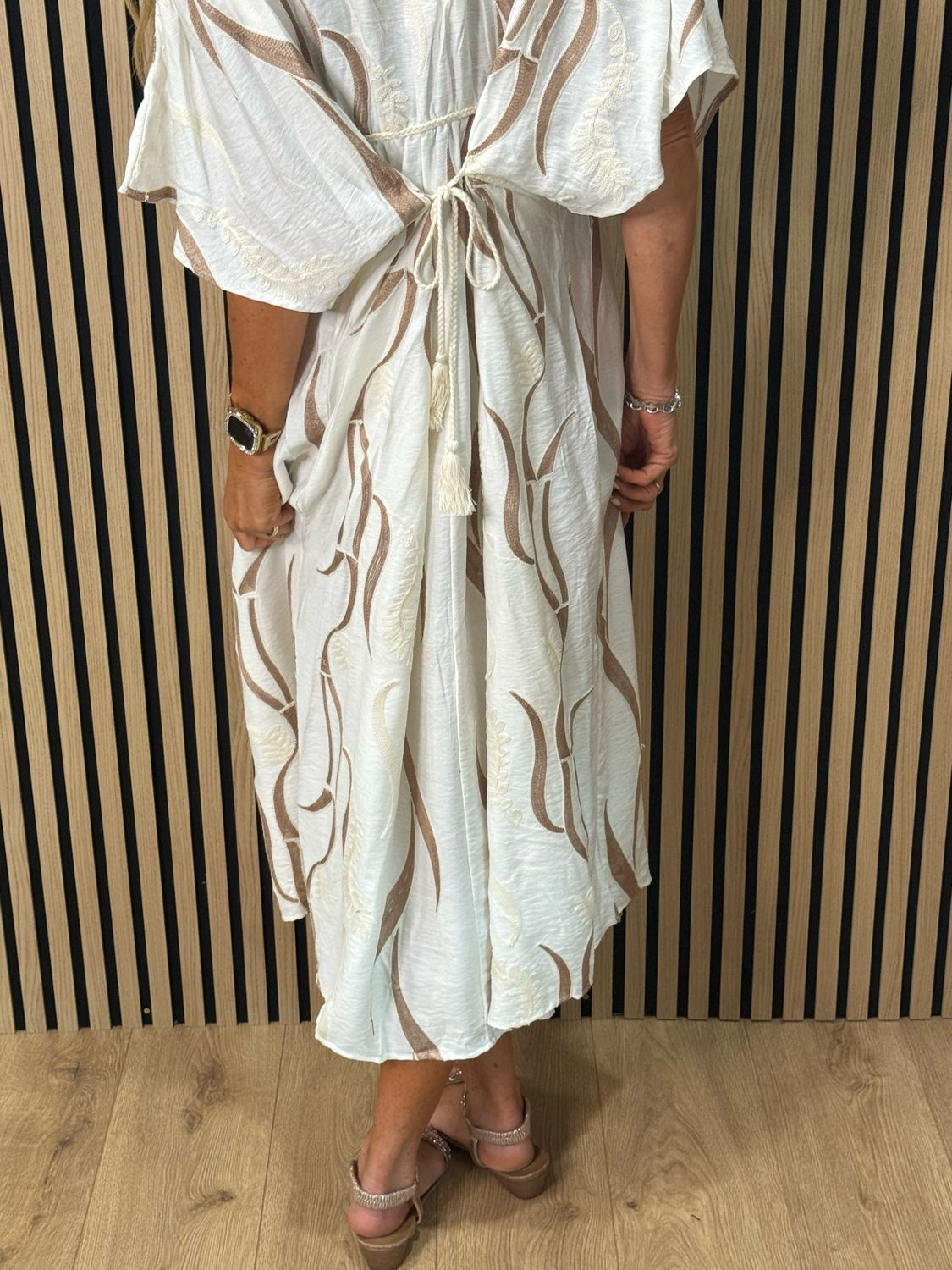 Boho Embroidered Maxi Dress - Cream/Taupe