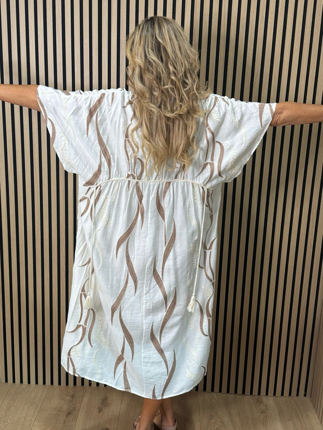 Boho Embroidered Maxi Dress - Cream/Taupe