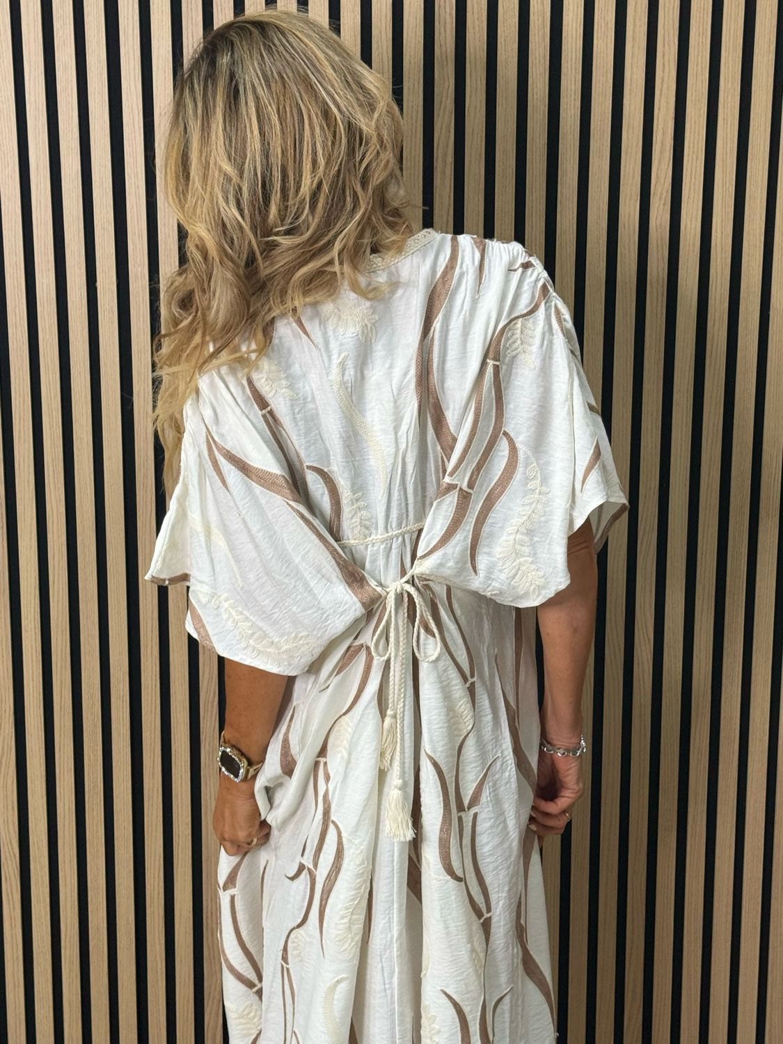 Boho Embroidered Maxi Dress - Cream/Taupe