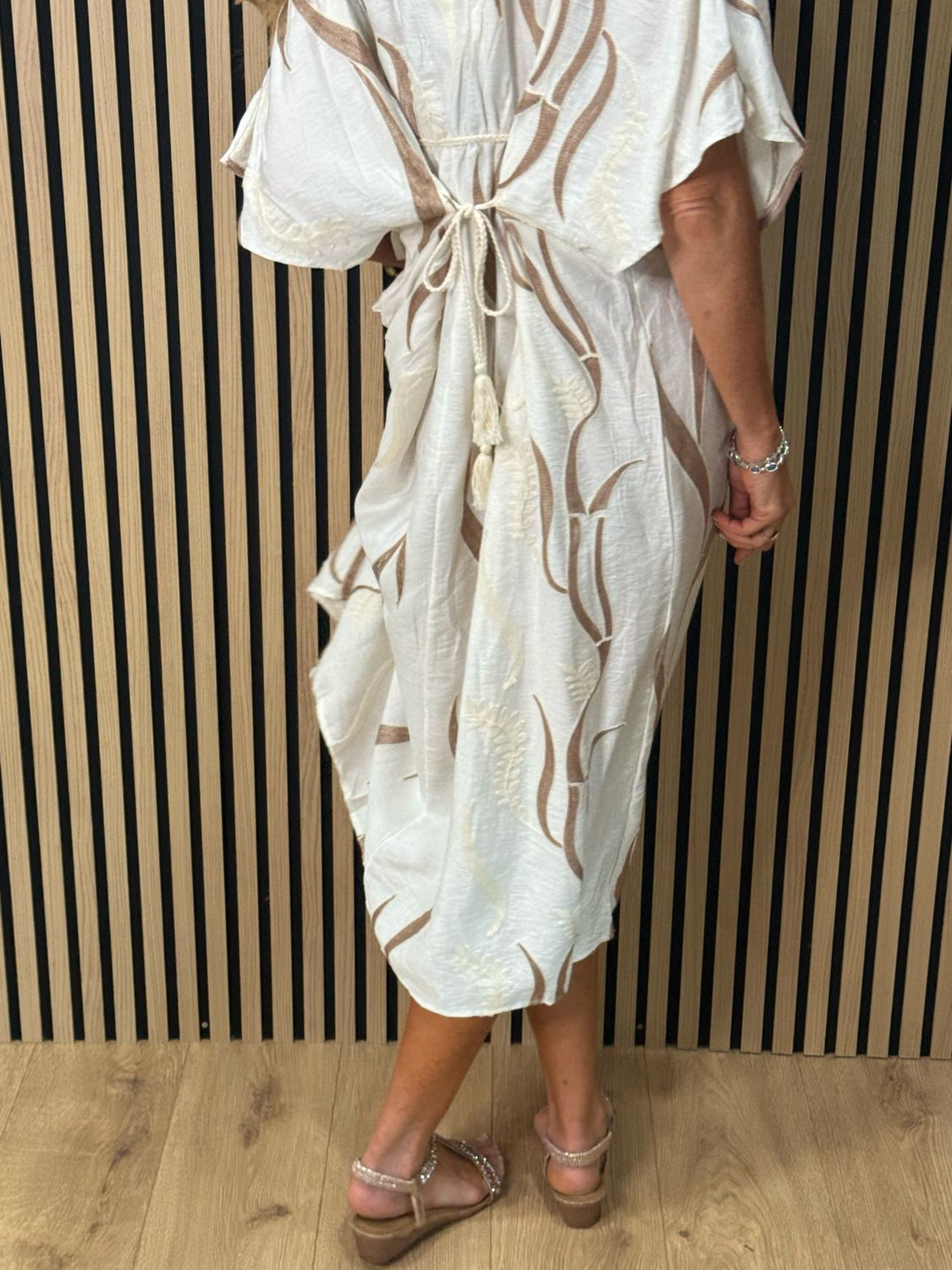 Boho Embroidered Maxi Dress - Cream/Taupe