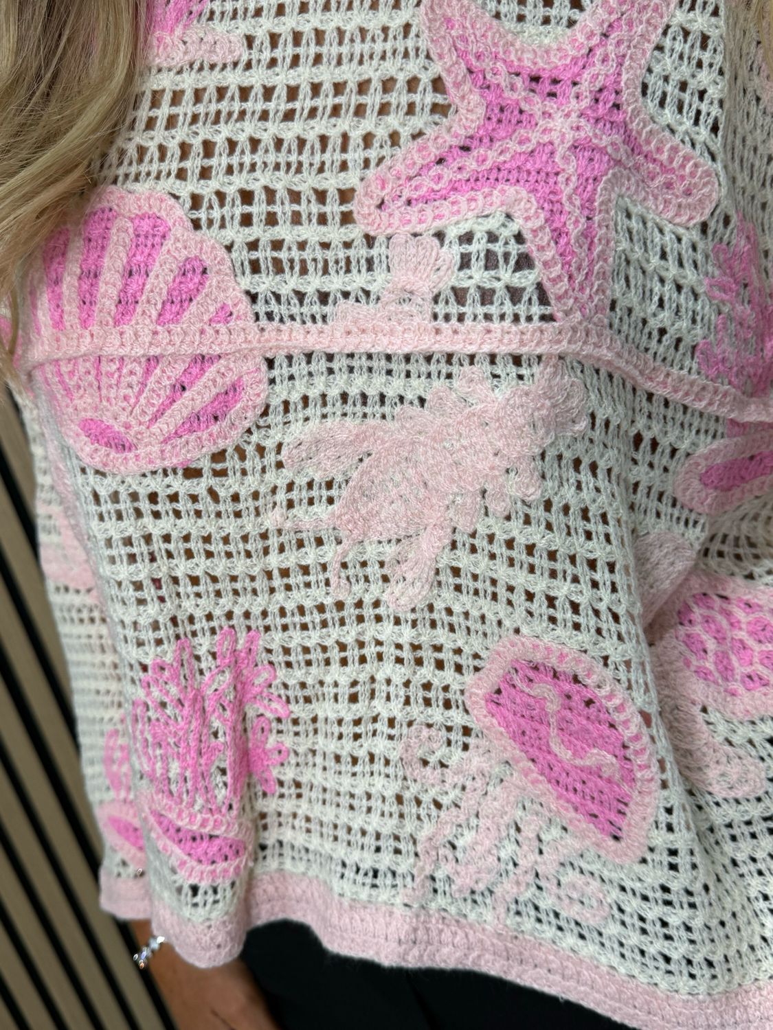 Seaside Crochet Knit Jumper - Cream/Pink
