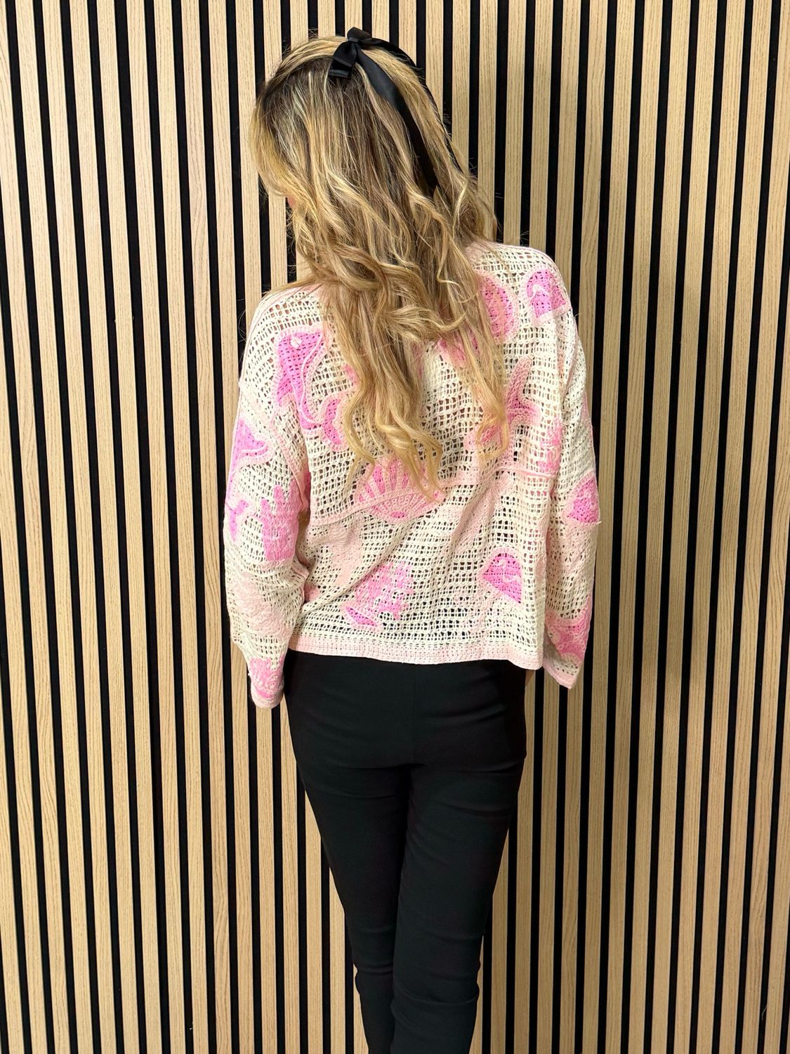Seaside Crochet Knit Jumper - Cream/Pink
