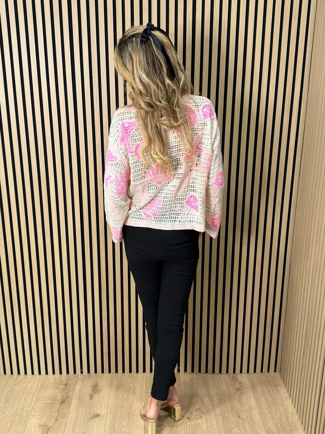 Seaside Crochet Knit Jumper - Cream/Pink