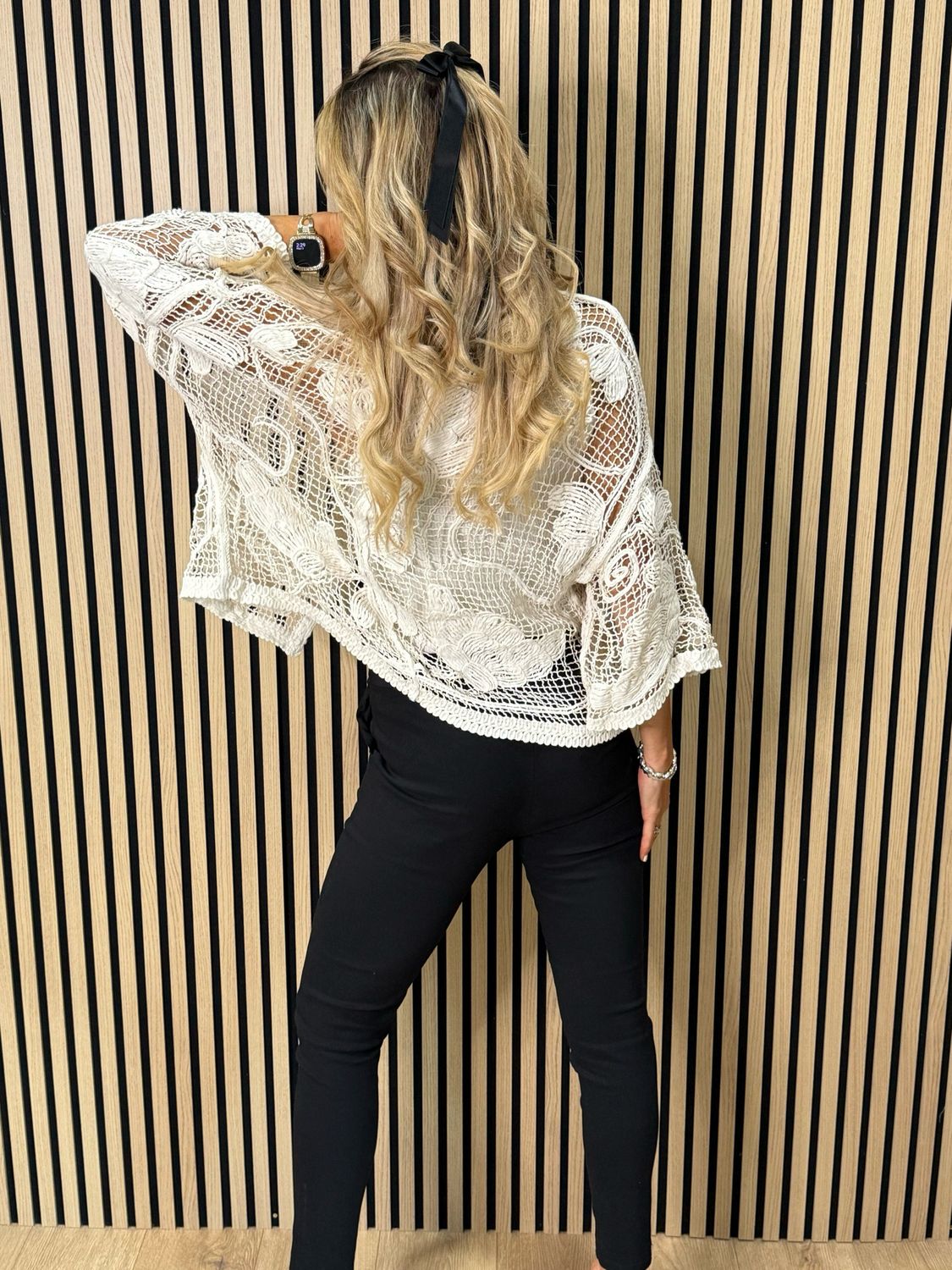 Boho Crochet Tie Front Top - Cream
