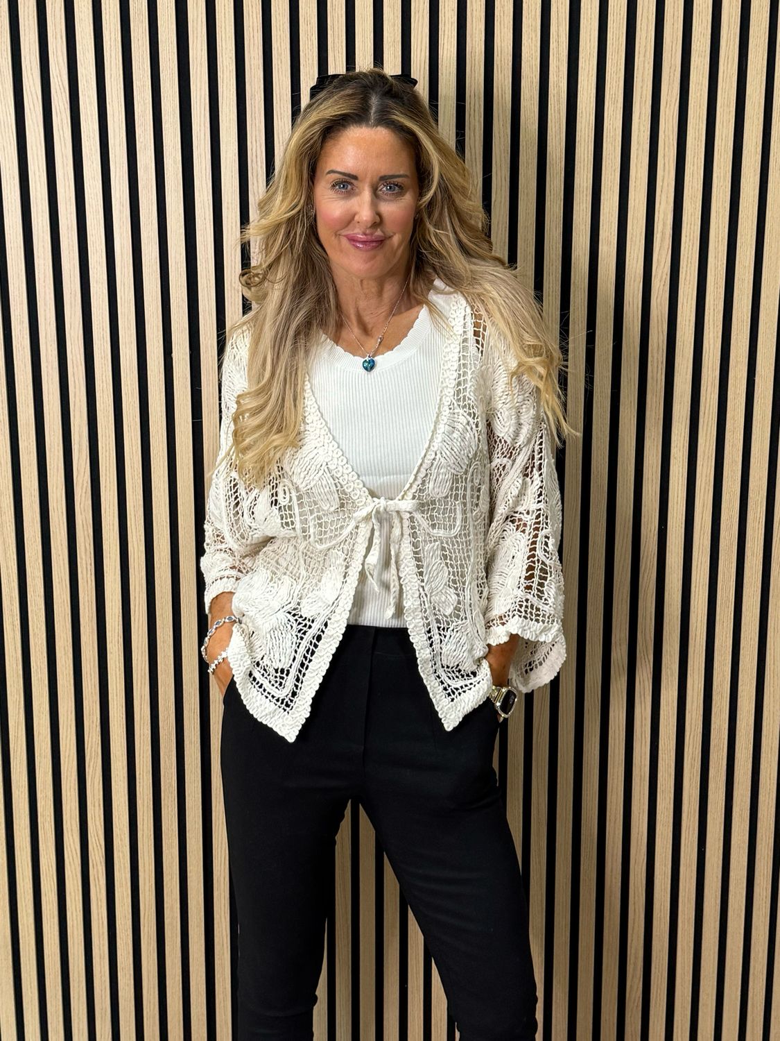 Boho Crochet Tie Front Top - Cream