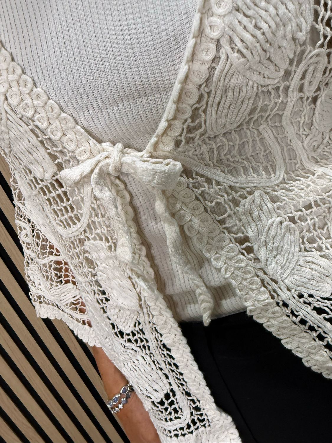 Boho Crochet Tie Front Top - Cream