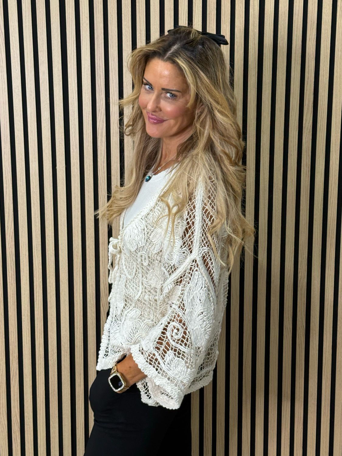 Boho Crochet Tie Front Top - Cream