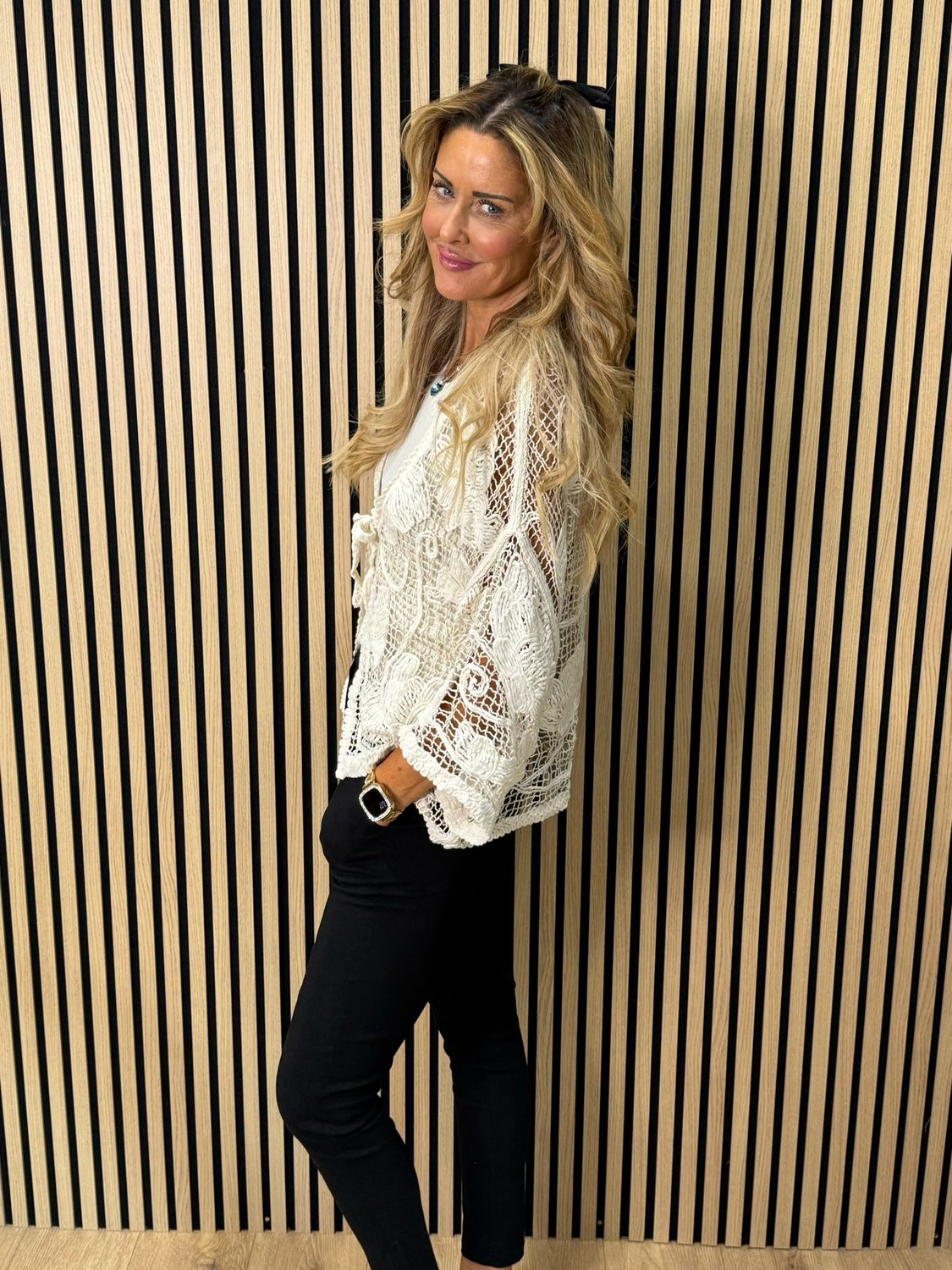 Boho Crochet Tie Front Top - Cream