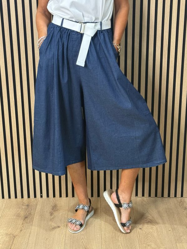 Soft Denim Wide Leg Trousers - Dark Denim