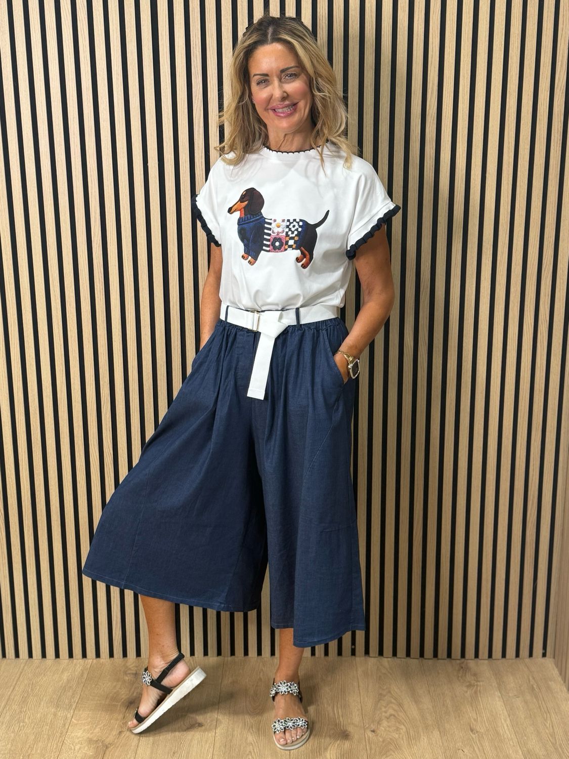 Soft Denim Wide Leg Trousers - Dark Denim