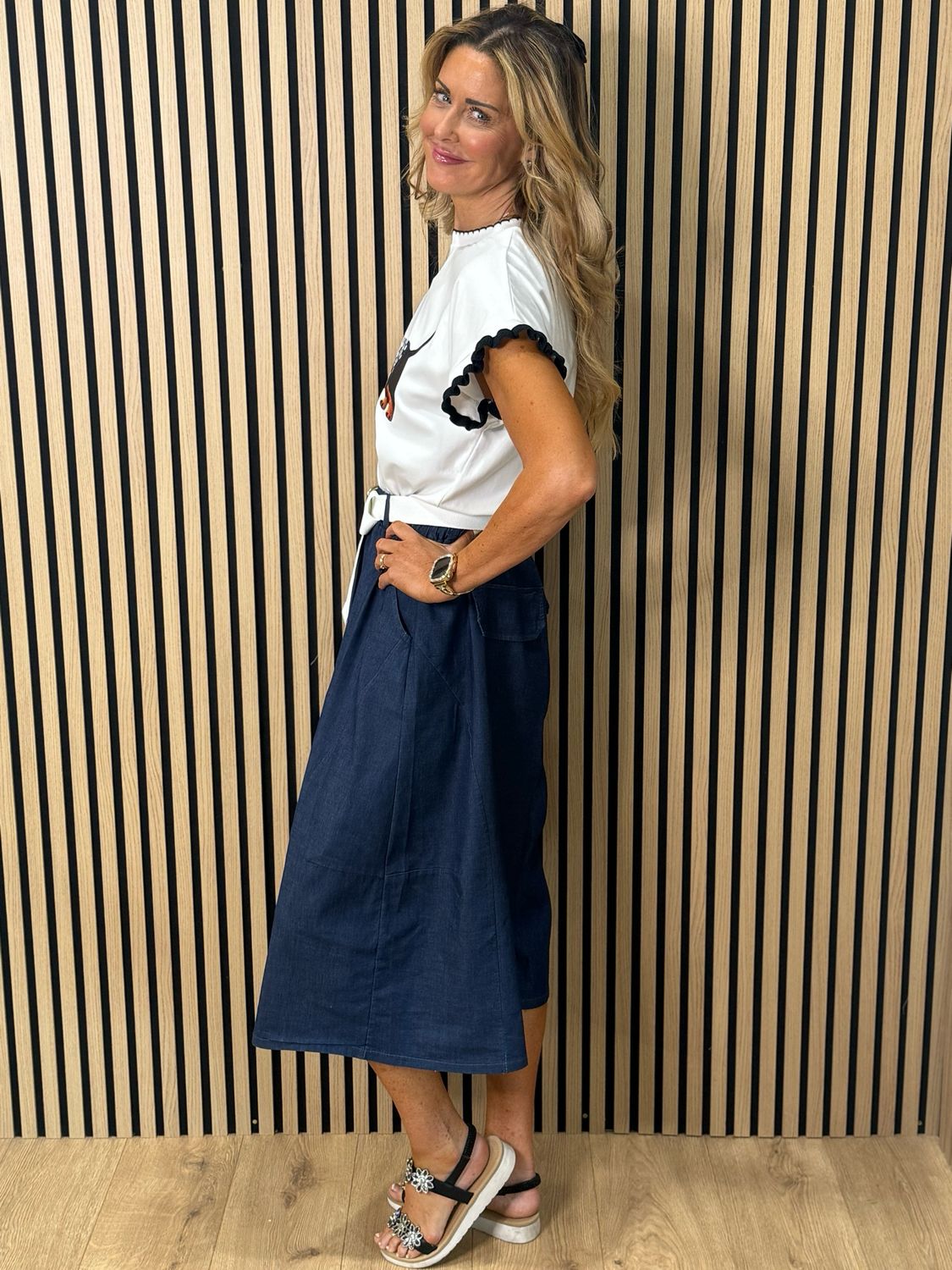 Soft Denim Wide Leg Trousers - Dark Denim