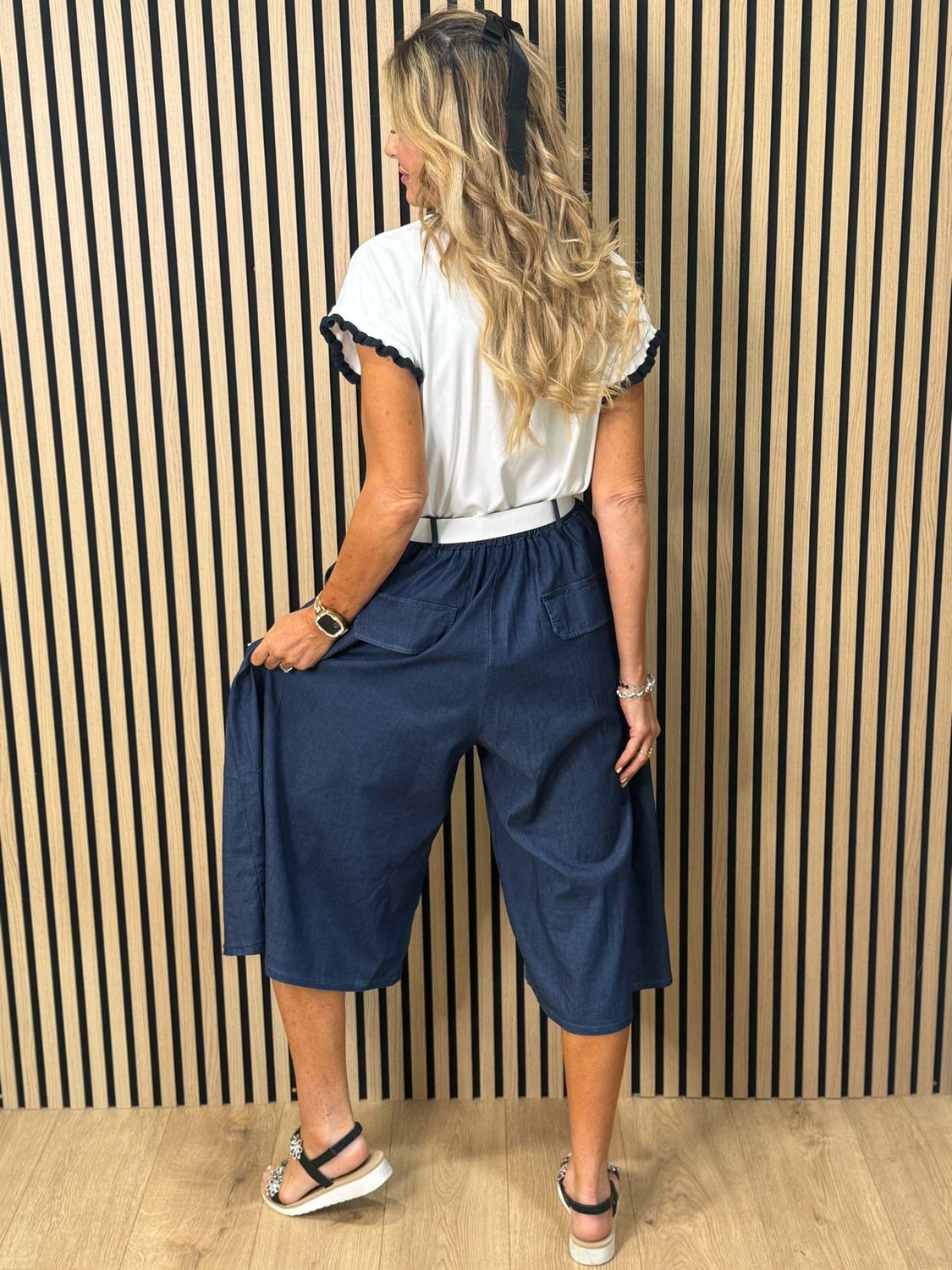 Soft Denim Wide Leg Trousers - Dark Denim