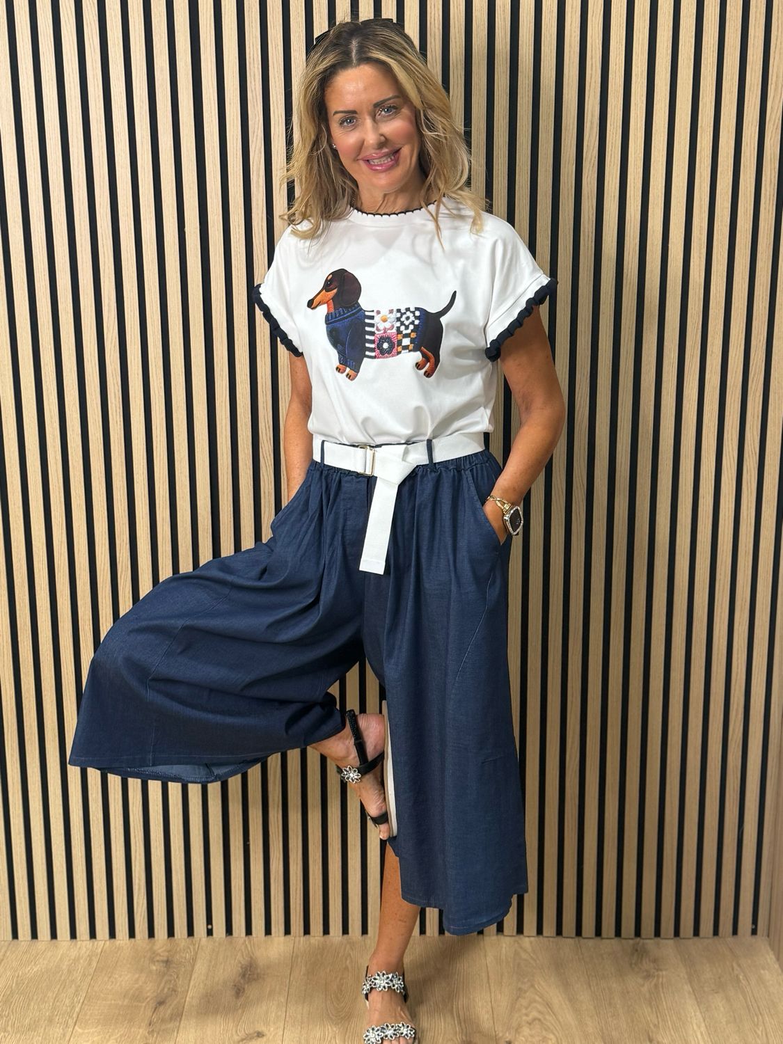Soft Denim Wide Leg Trousers - Dark Denim