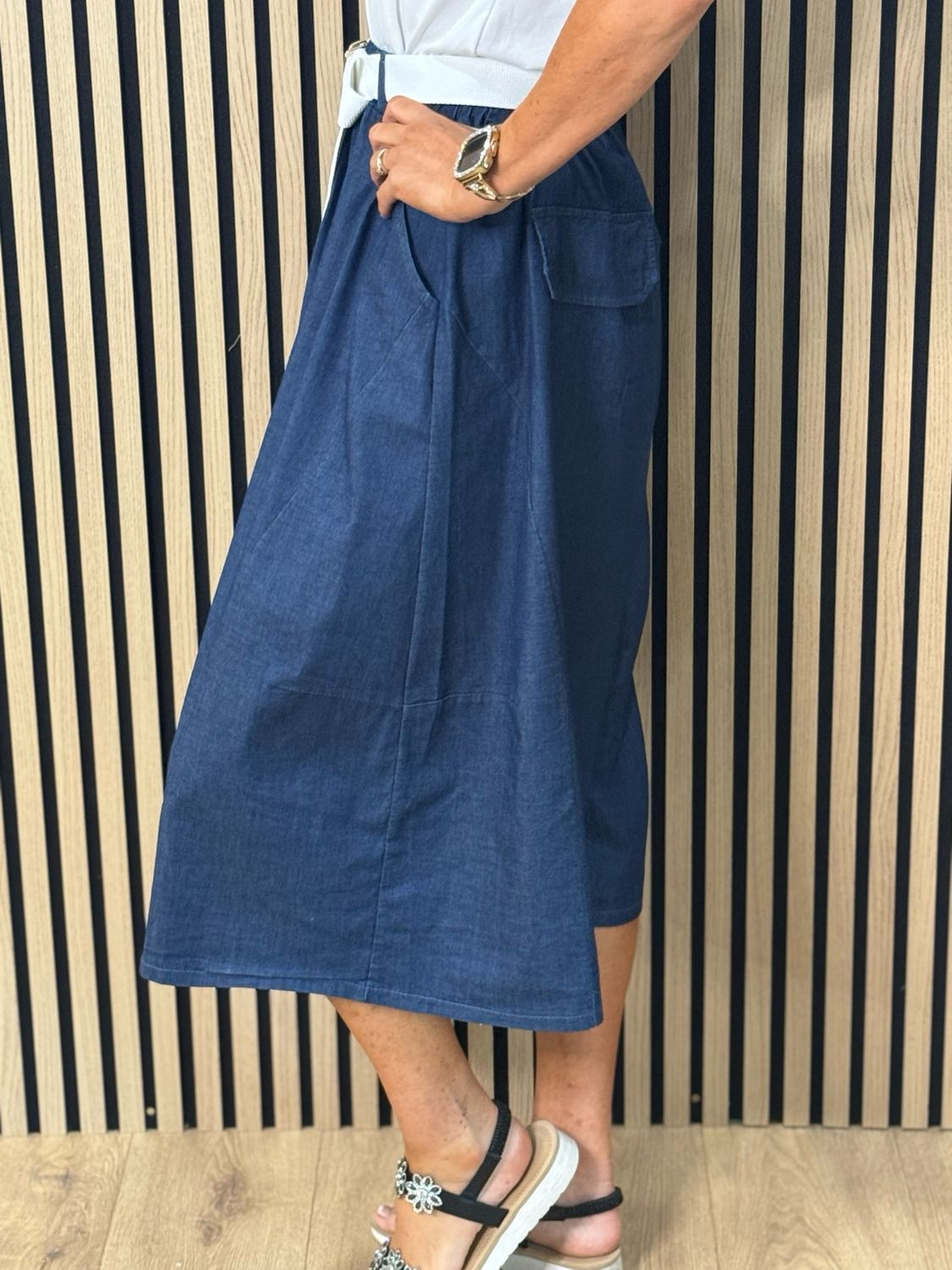 Soft Denim Wide Leg Trousers - Dark Denim
