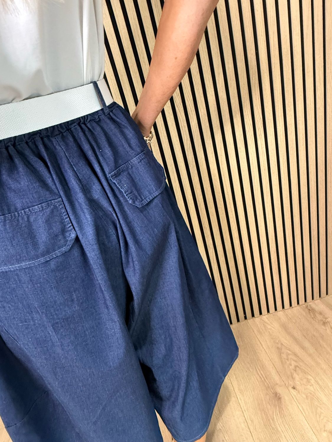 Soft Denim Wide Leg Trousers - Dark Denim