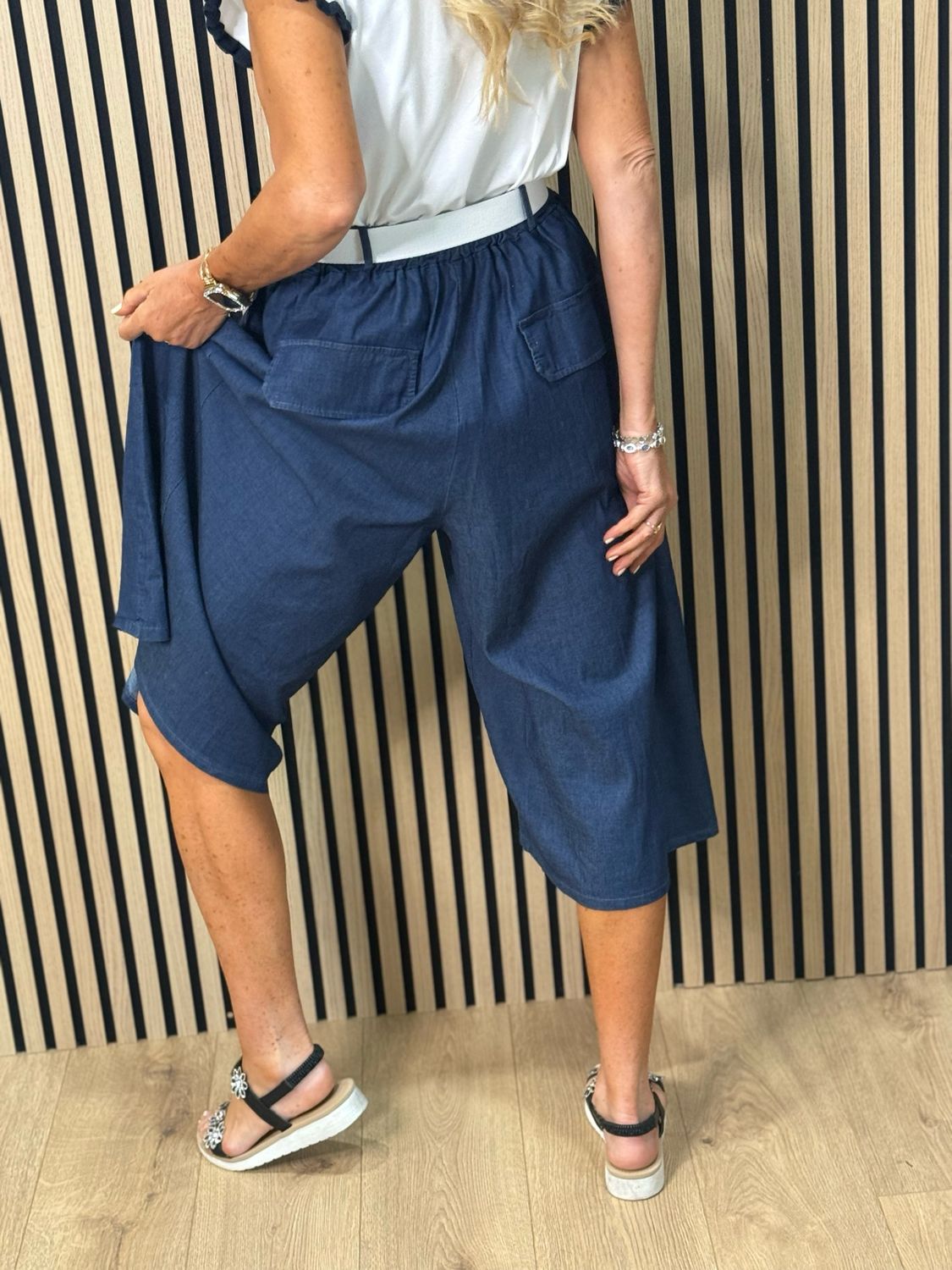 Soft Denim Wide Leg Trousers - Dark Denim