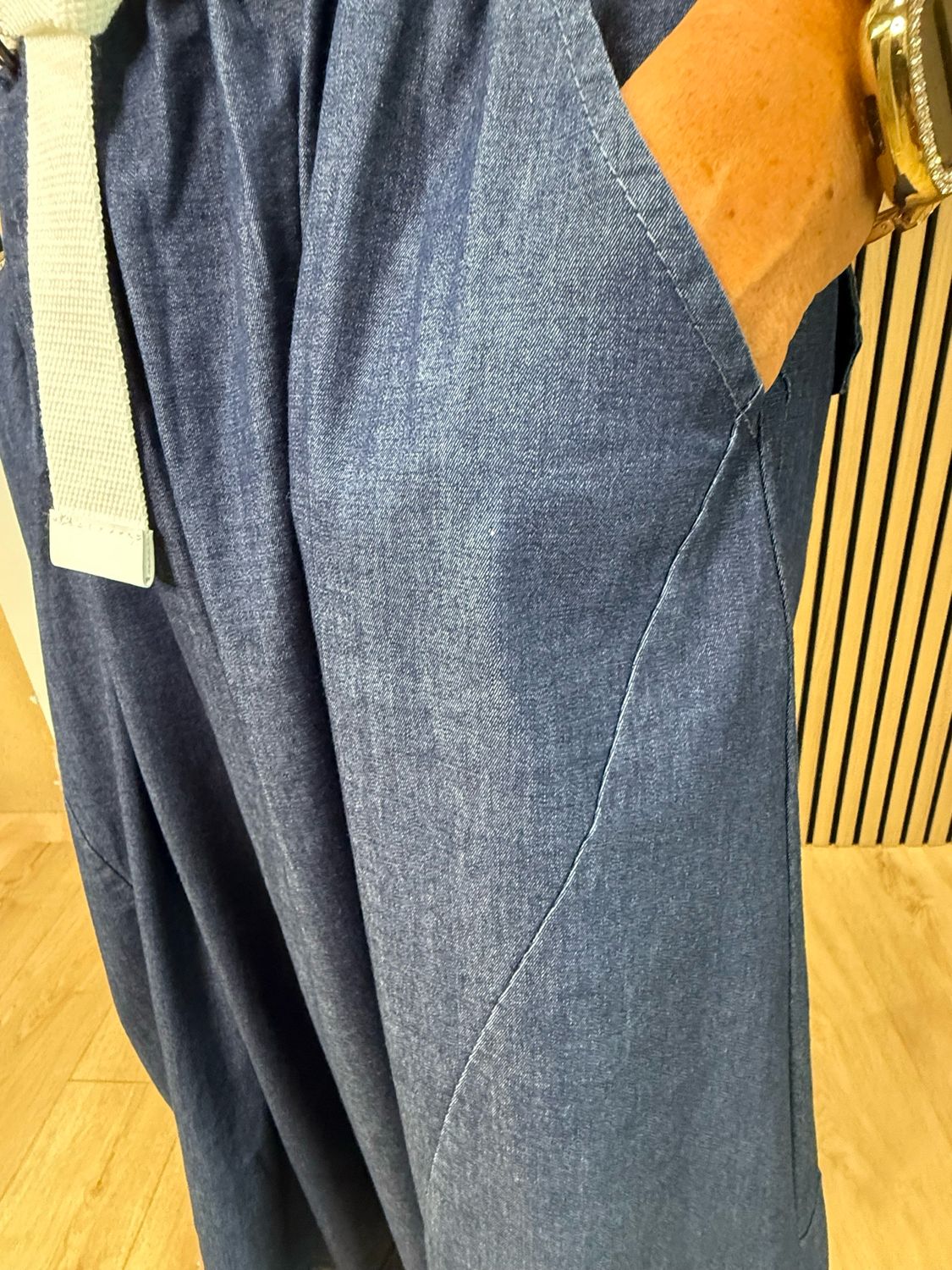 Soft Denim Wide Leg Trousers - Dark Denim