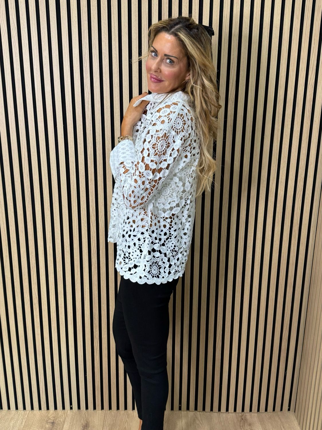 Crochet Lace Button Shirt - White