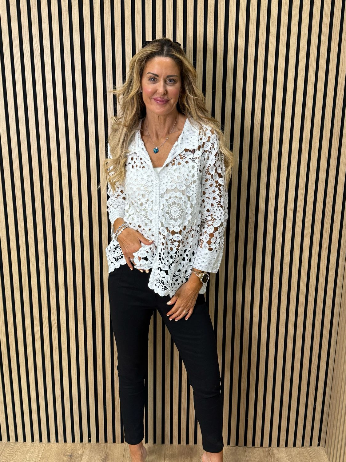 Crochet Lace Button Shirt - White