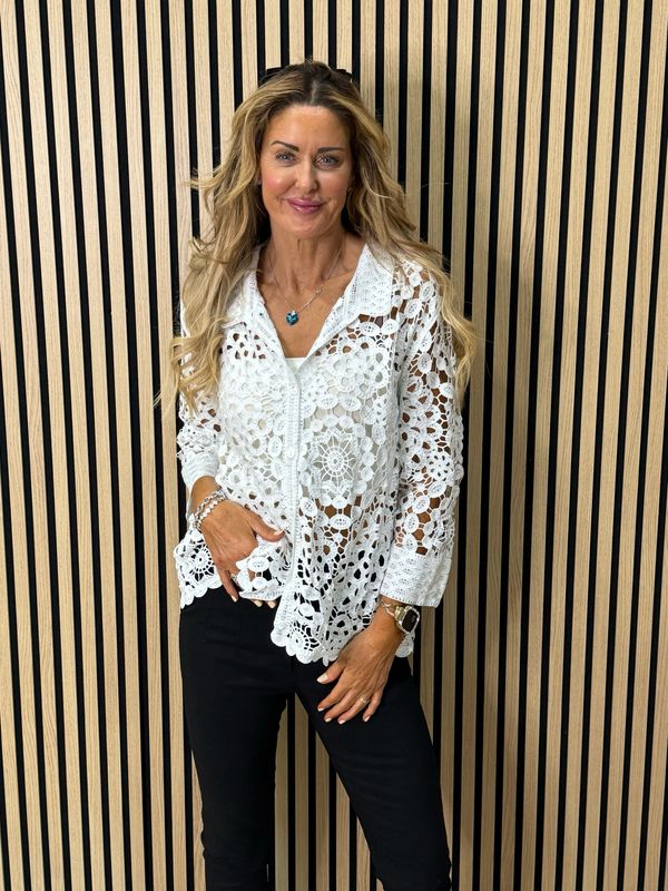 Crochet Lace Button Shirt - White