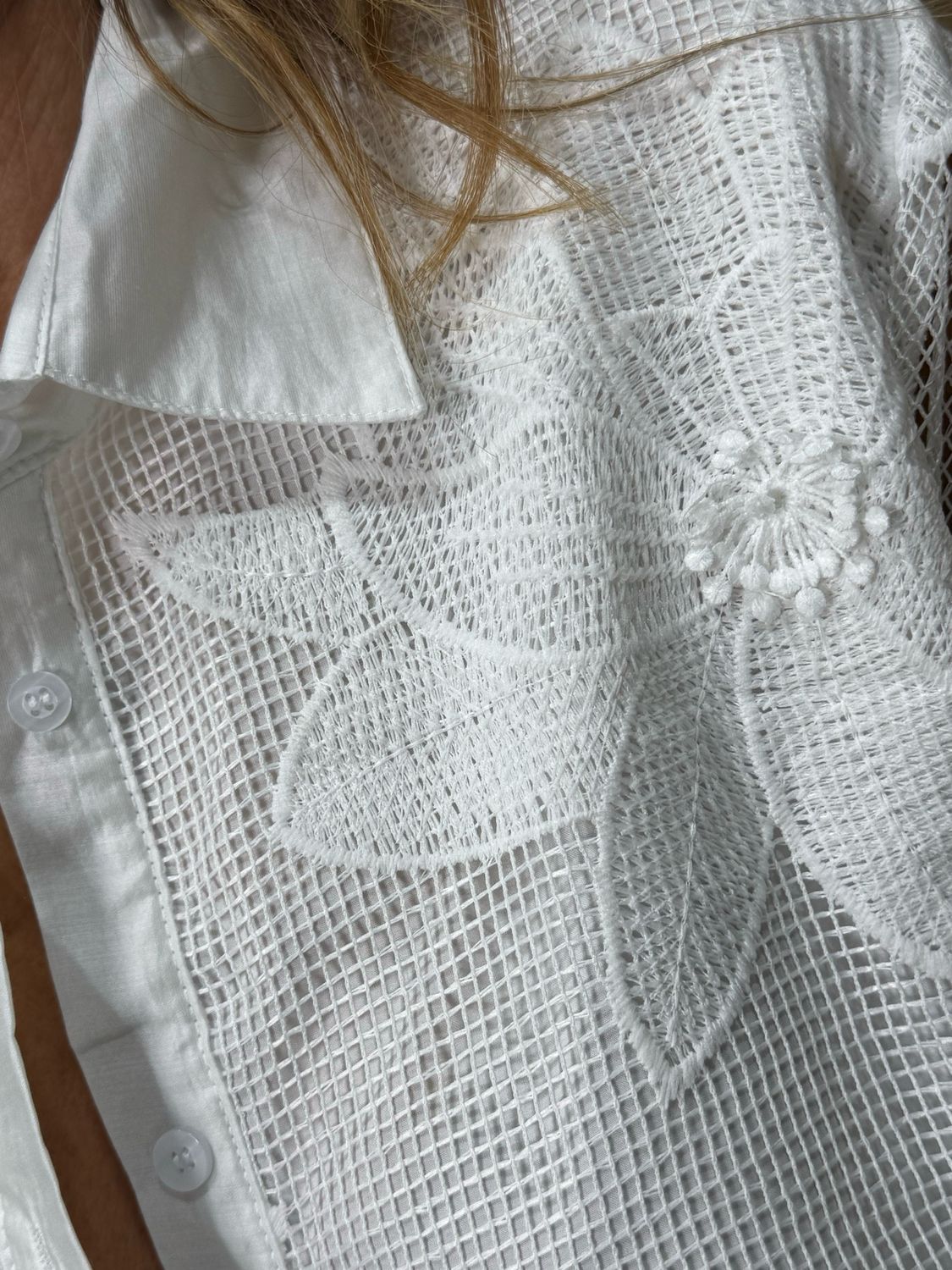 Floral Mesh Oversized Shirt - White