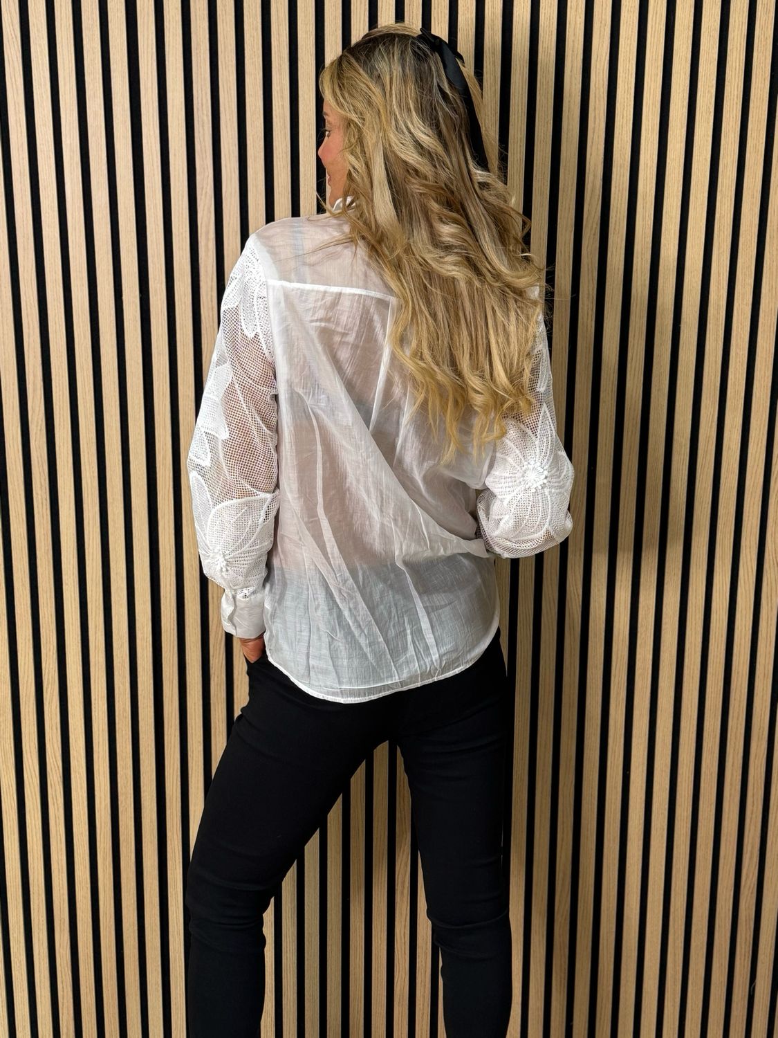 Floral Mesh Oversized Shirt - White