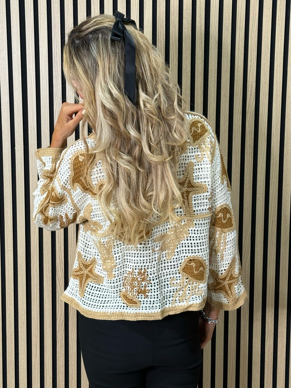 Seaside Crochet Knit Jumper - Cream/Taupe