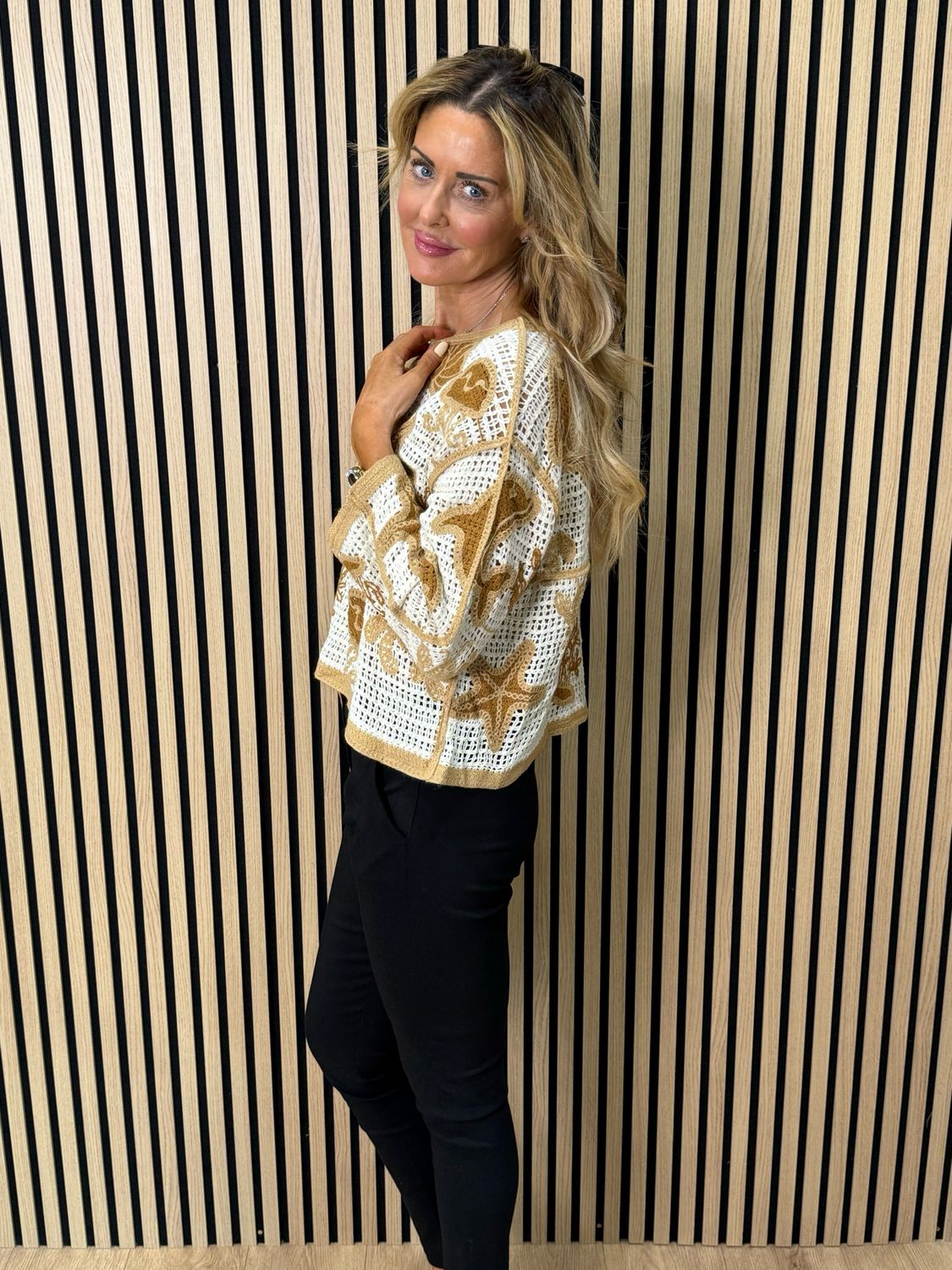 Seaside Crochet Knit Jumper - Cream/Taupe