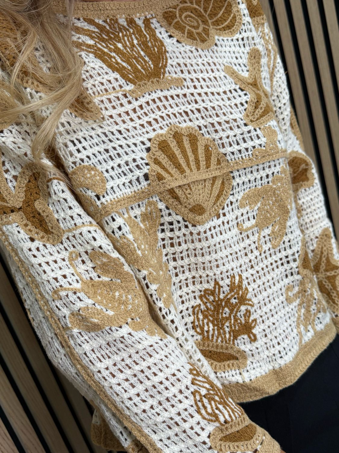 Seaside Crochet Knit Jumper - Cream/Taupe