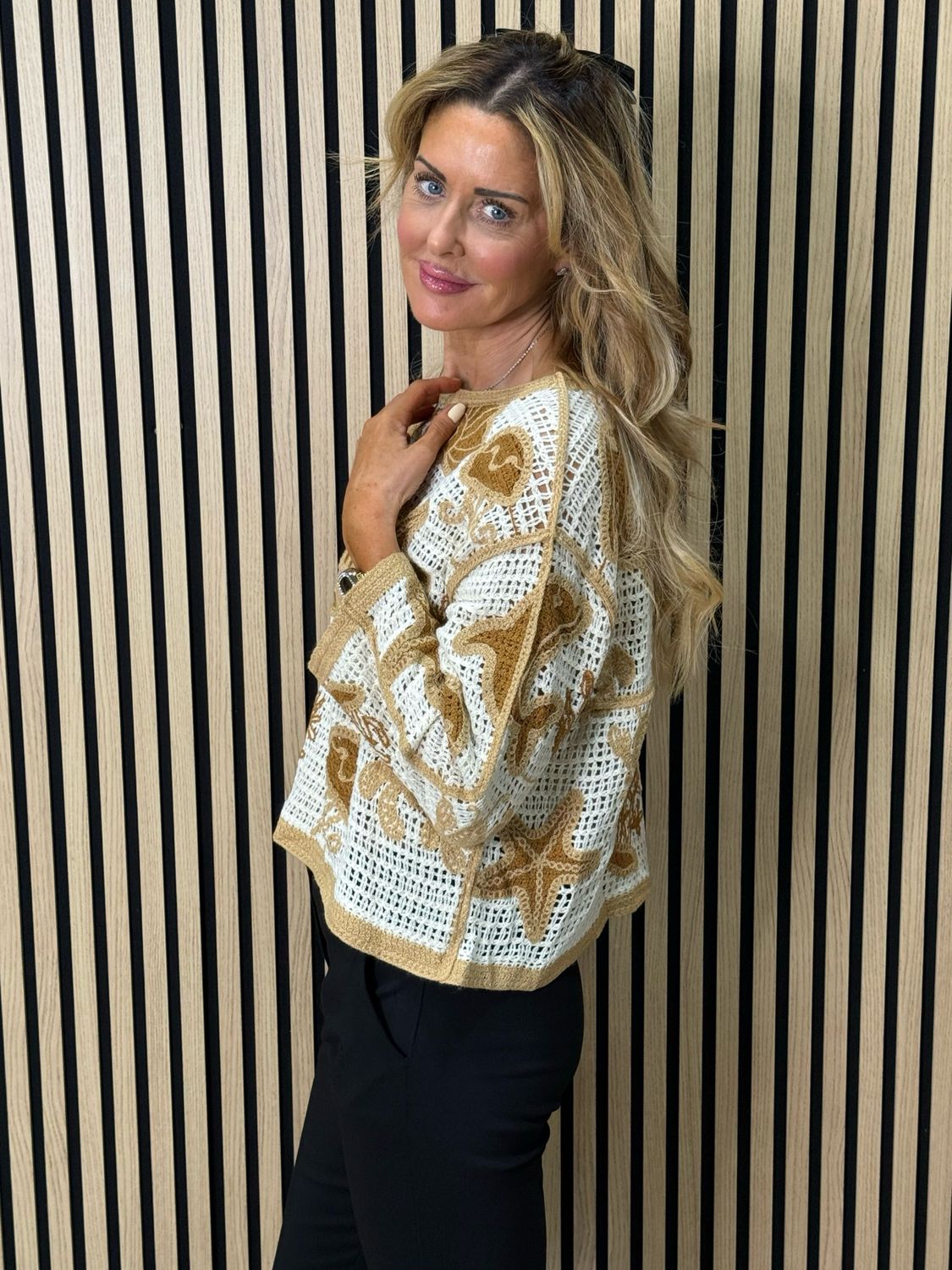 Seaside Crochet Knit Jumper - Cream/Taupe