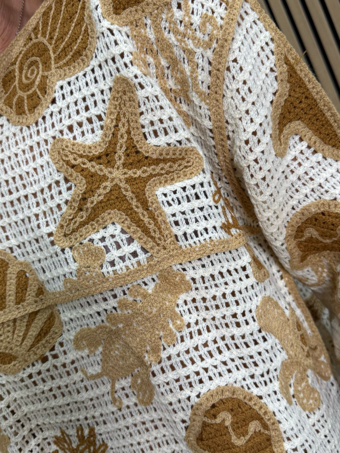 Seaside Crochet Knit Jumper - Cream/Taupe
