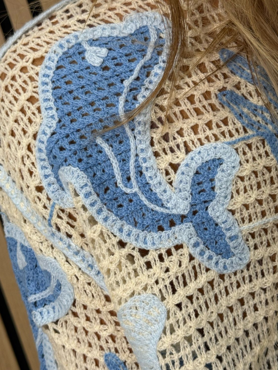 Seaside Crochet Knit Jumper - Cream/Blue