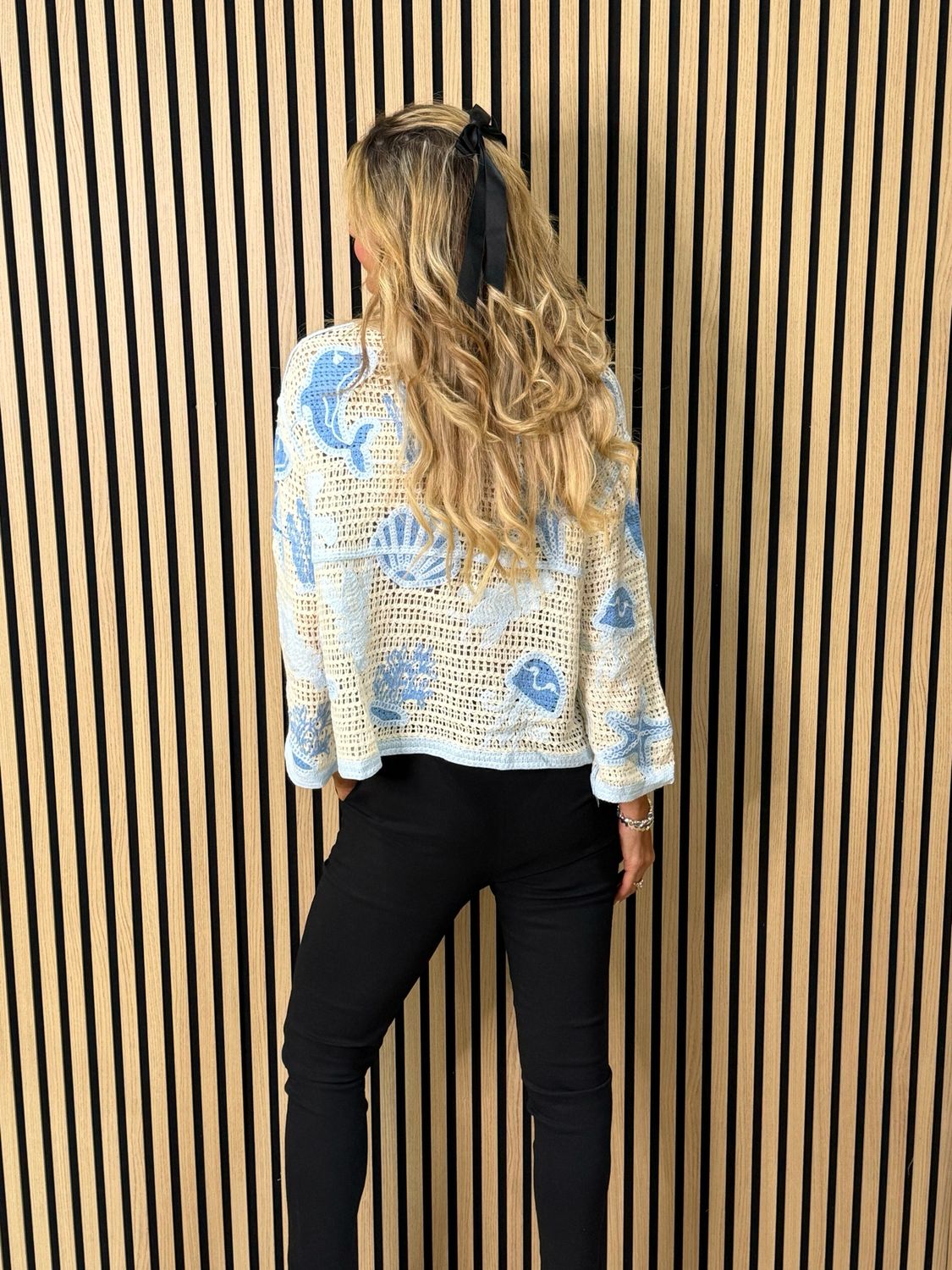 Seaside Crochet Knit Jumper - Cream/Blue