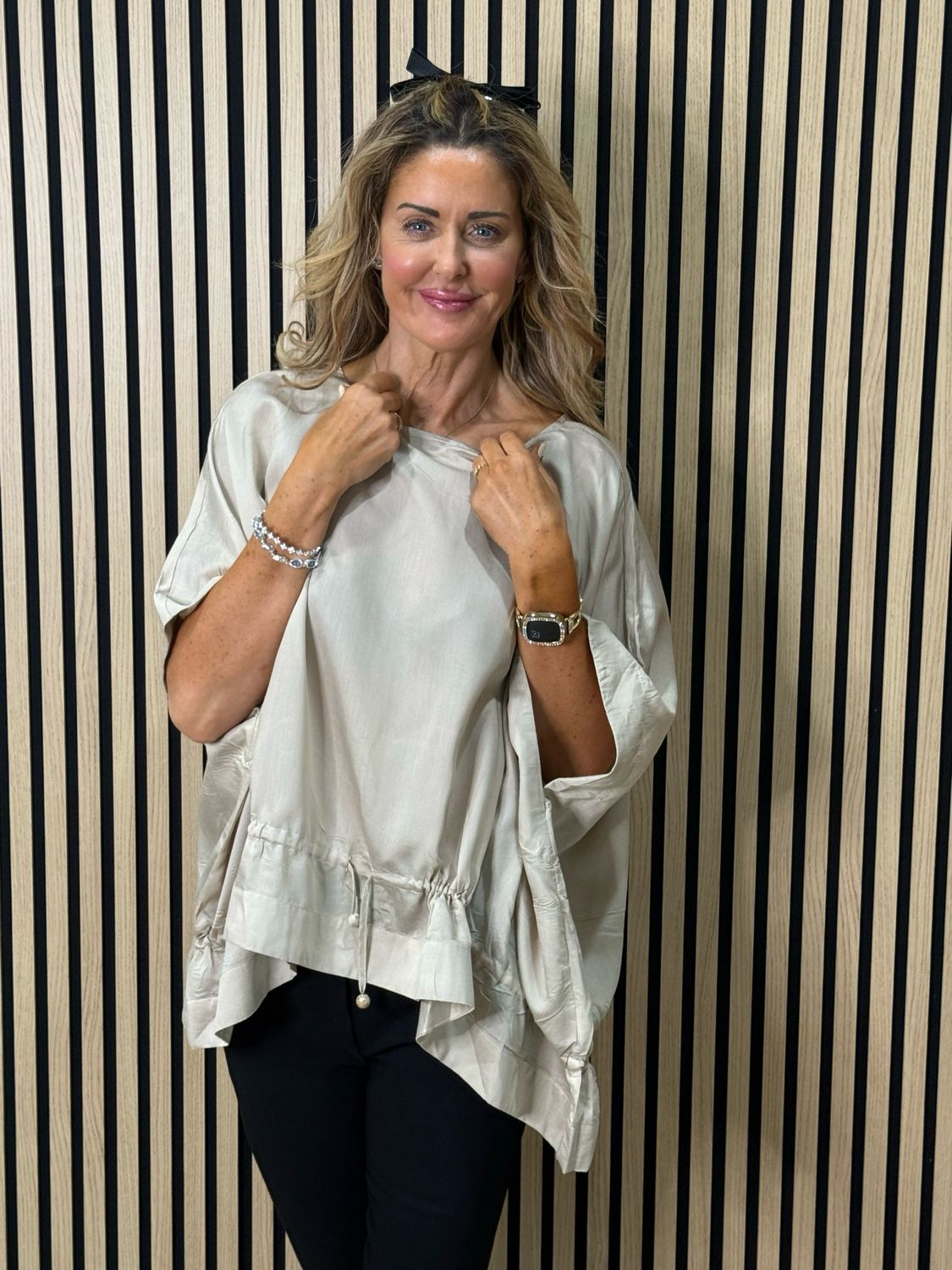 Dip Hem Oversized Top - Stone