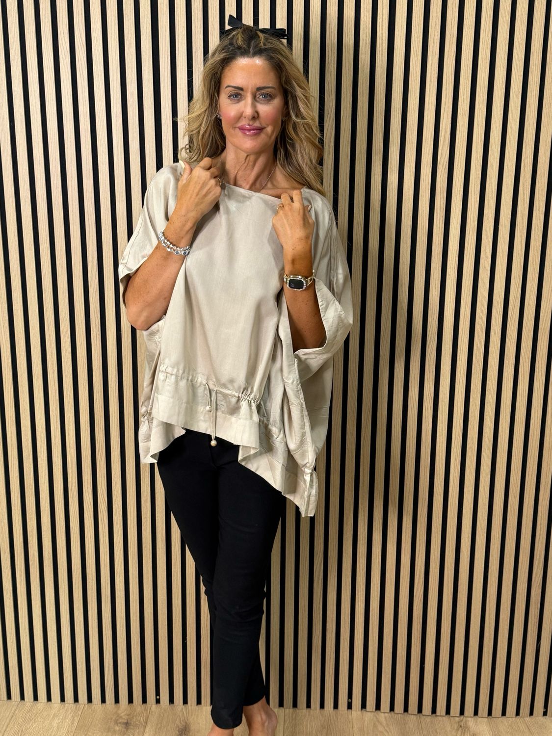 Dip Hem Oversized Top - Stone
