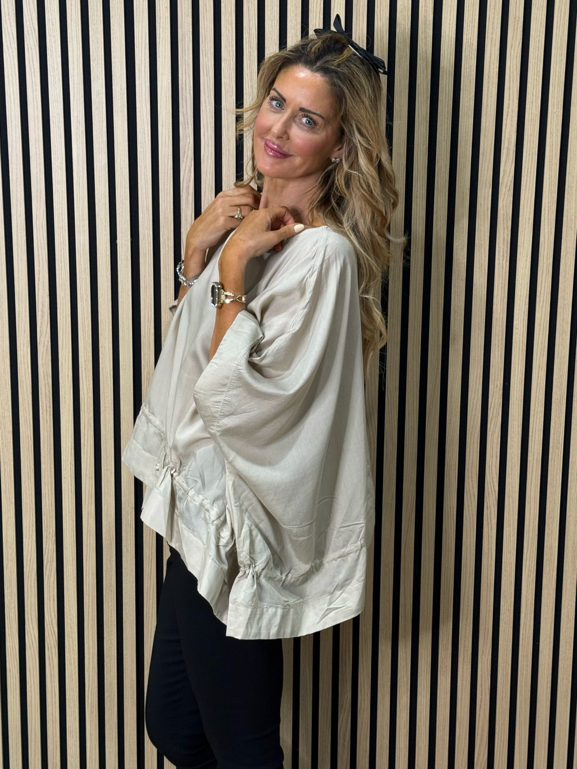 Dip Hem Oversized Top - Stone