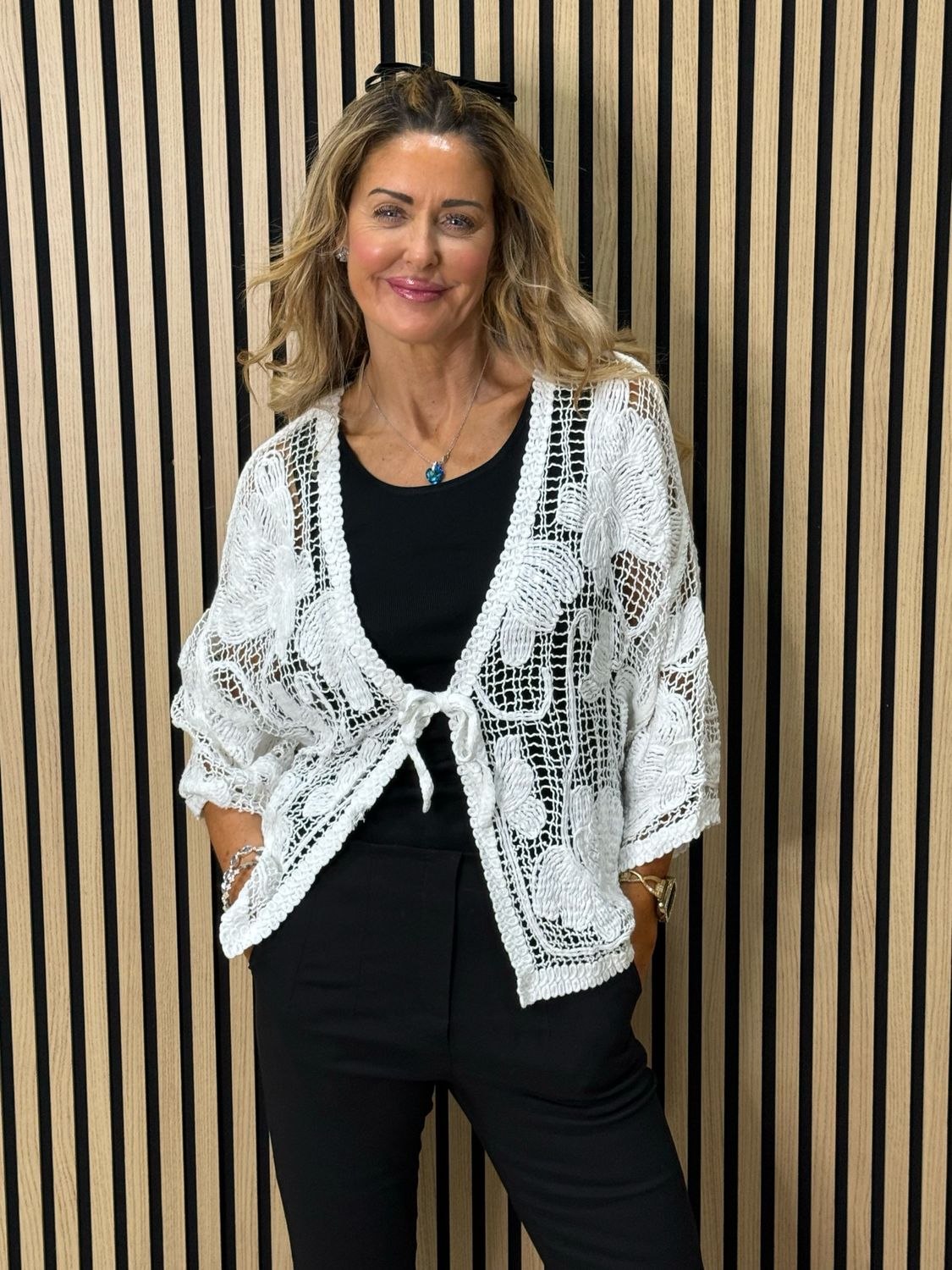 Boho Crochet Toe Front Top - White