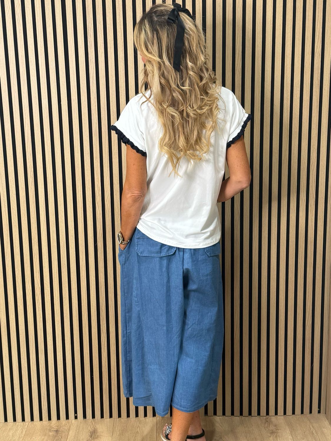 Soft Denim Wide Leg Trousers - Denim Blue